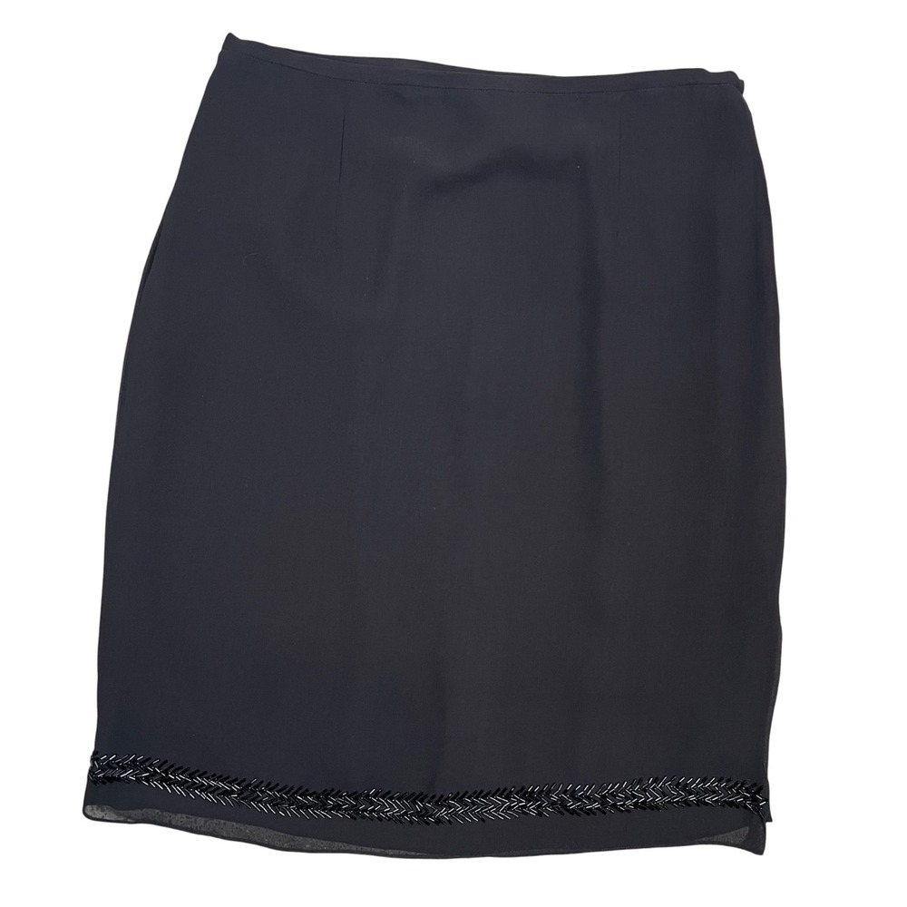 Brooks Brothers Black Silk Beaded Sheath Skirt‎ Size 10